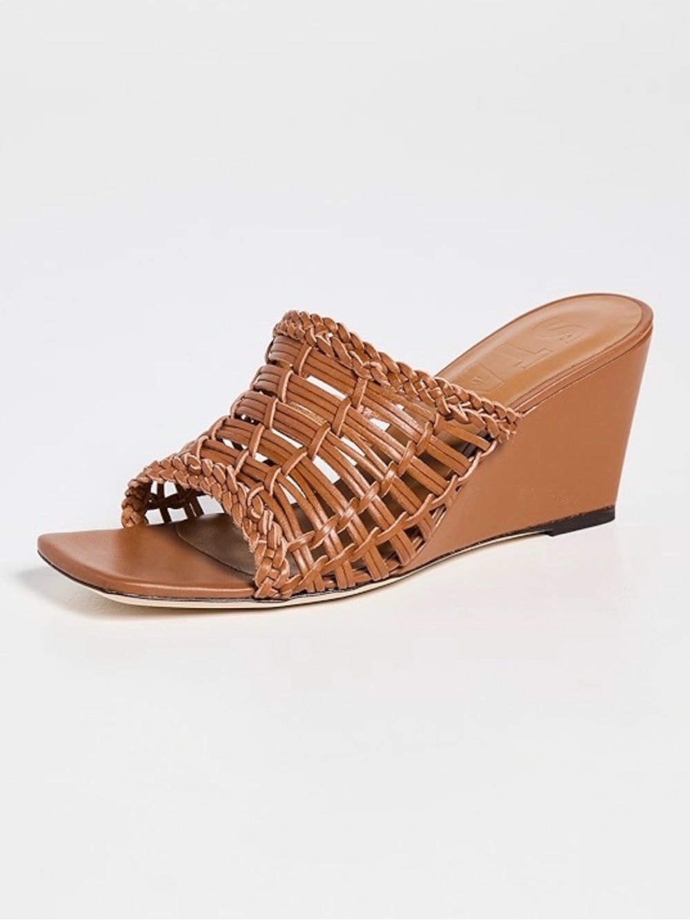 STAUD Blair Woven Wedge Tan Leather